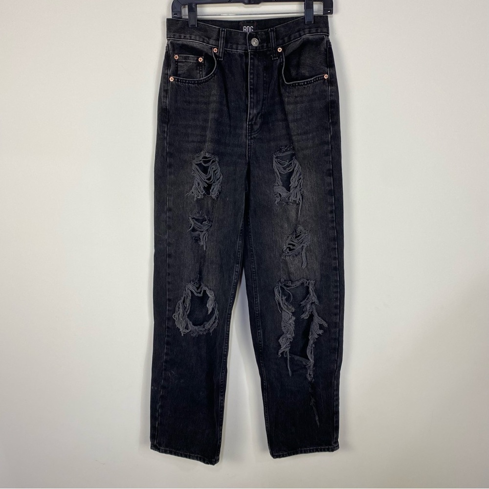 BDG Black High Rise Baggy Distressed Ripped Straight Leg Jeans